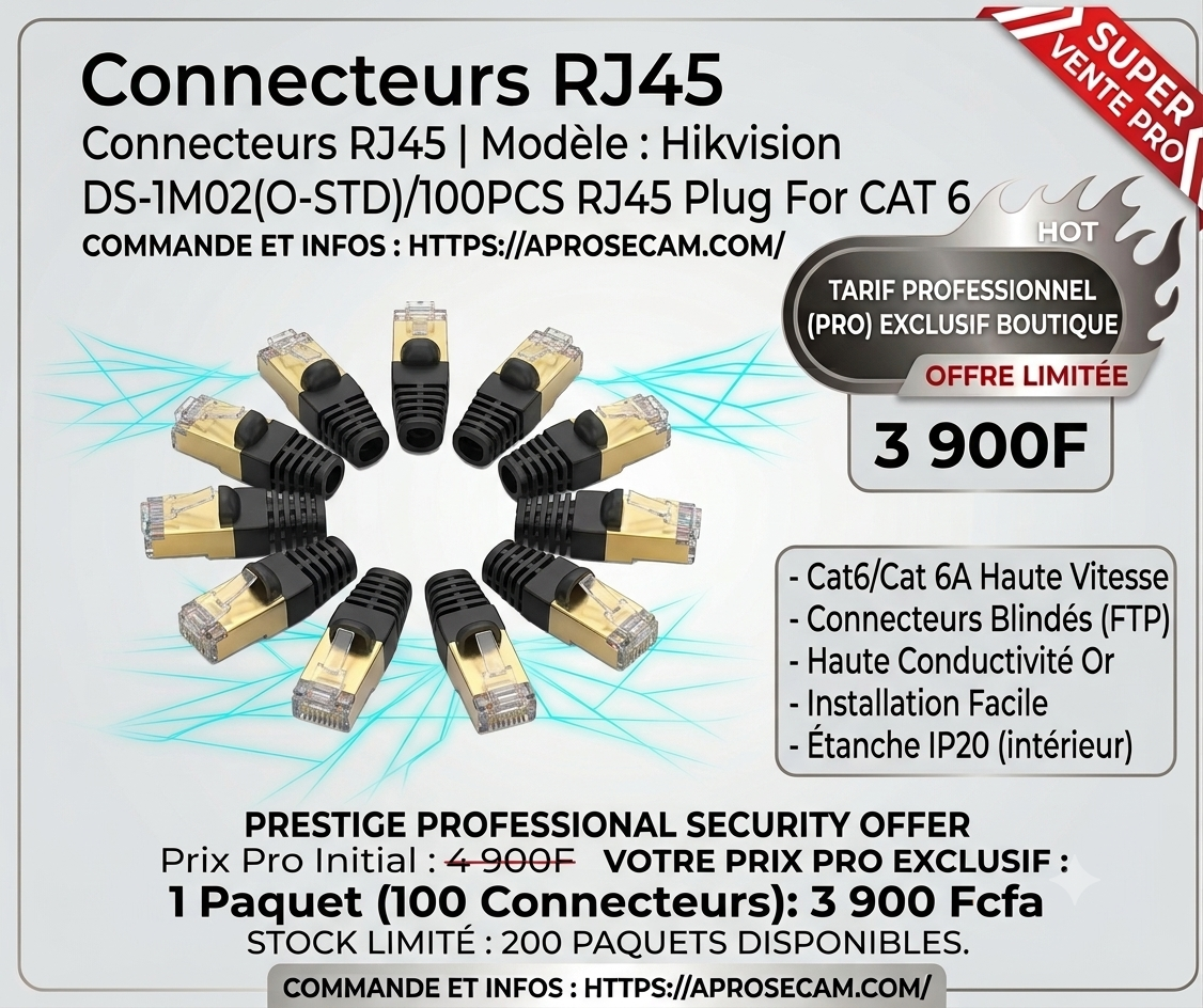 Connecteur Rj45 Hikvision DS-1M02(O-STD)/100PCS RJ45 Plug For CAT 6