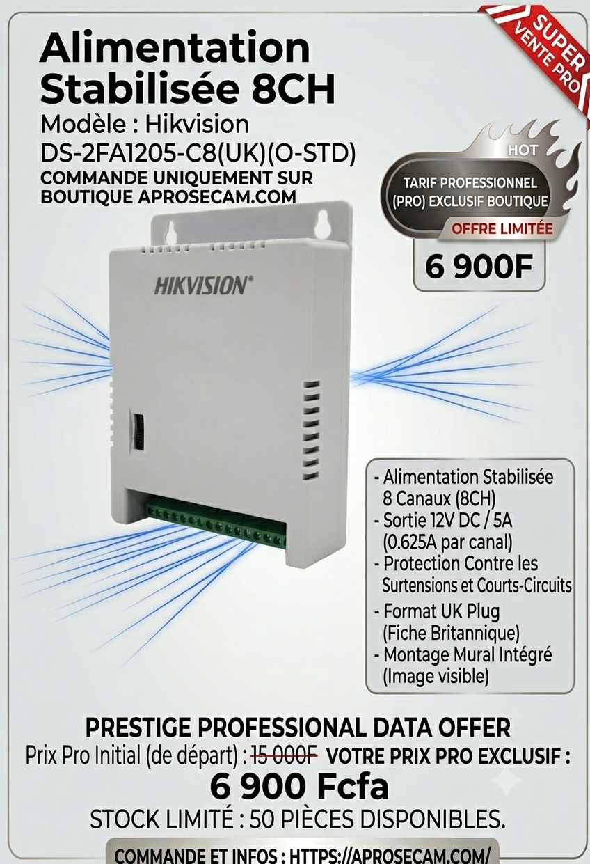 Alimentation stabilisée 12V/5A Per channel HIKVISION,Multi-channel SMPS Hikvision