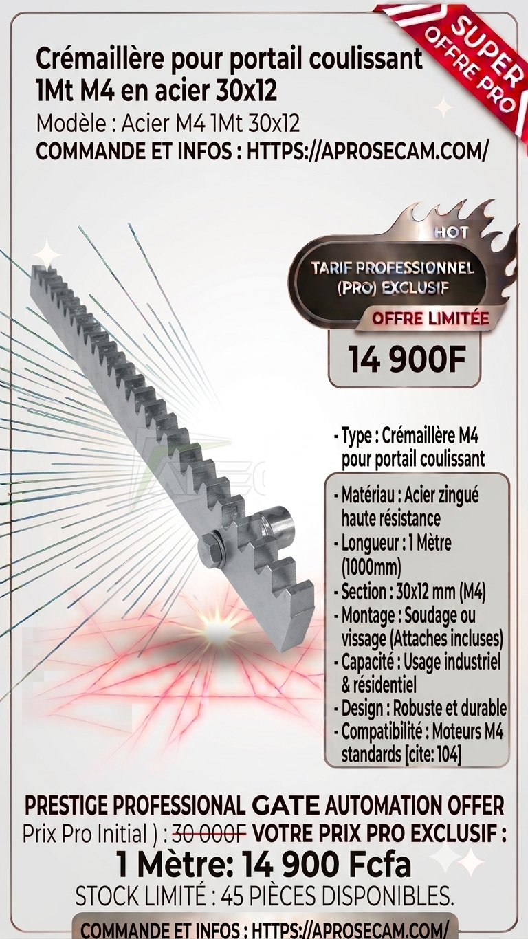 Crémaillère pour portail coulissant 1Mt M4 en acier 30x12